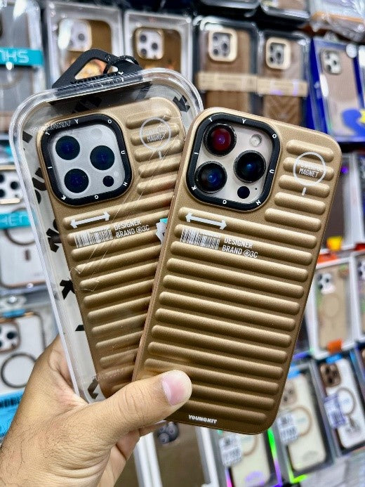 YK Airbag | Luxury Metallic Suitcase Style iPhone 16 Pro Max Back Case 🧳